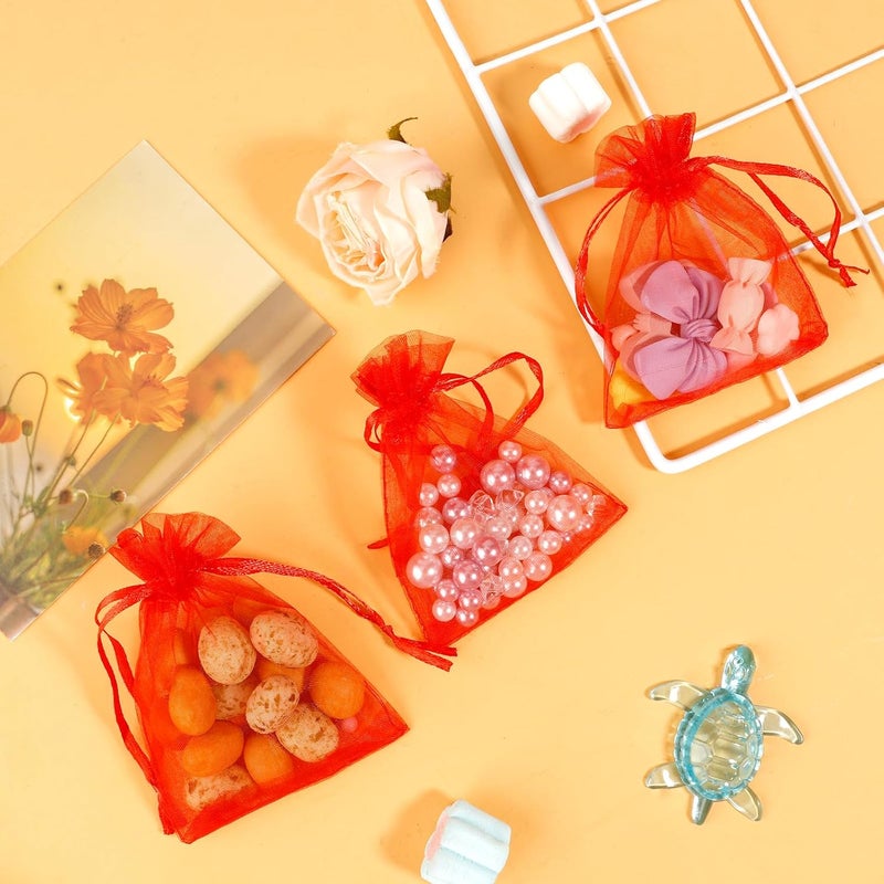 BOEIAC Red Organza Bags - 50 Pcs, Sheer 4 x 6 Inch, Jewelry & Party Favor Bags with Drawstring, Mesh Gift Pouches for Wedding & Valentine's Day - Image 3